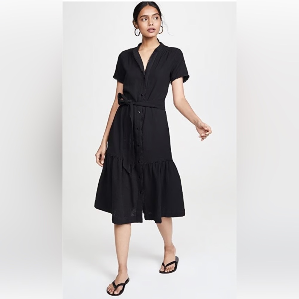 AYR Black Cotton Gauze Short Sleeve Button Front Midi Kite Dress Sz. S